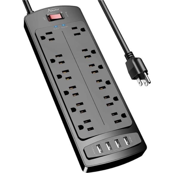 Power Strip,Surge Protector with 12 Outlets & 4 USB Ports,6 Feet Extension Cord